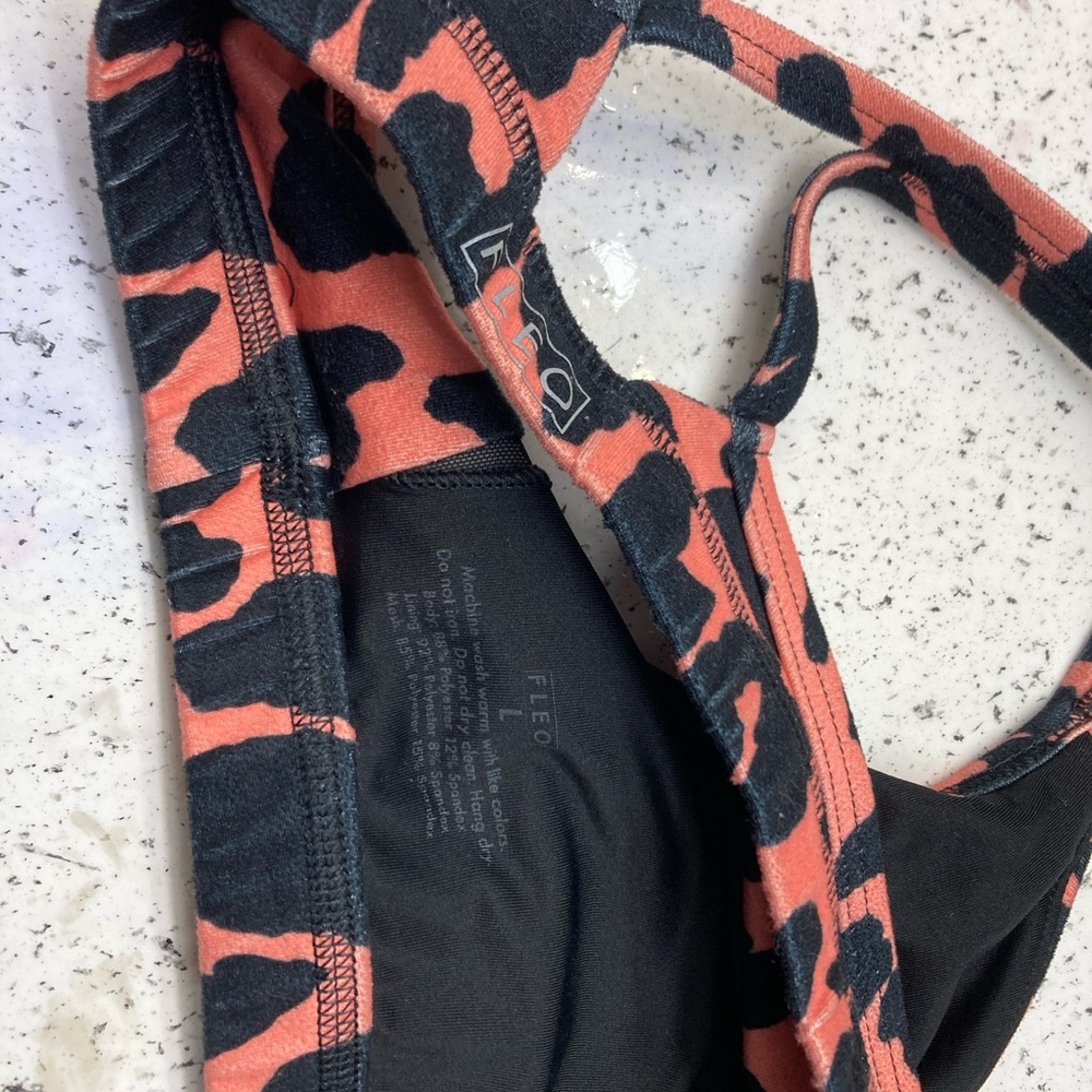 Fleo Coral and Black Leopard-Print Reinette sports bra - Picture 3 of 4